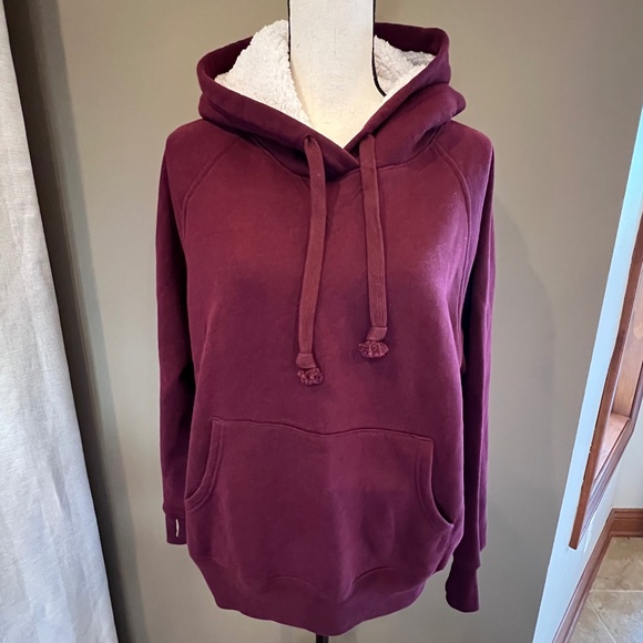 Old Navy Burgundy Sherpa Hoodie Sweatshirt, Size Large - Picture 1 of 10
